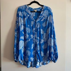 Lucky Brand Blue Floral Button-Up Blouse, size L
